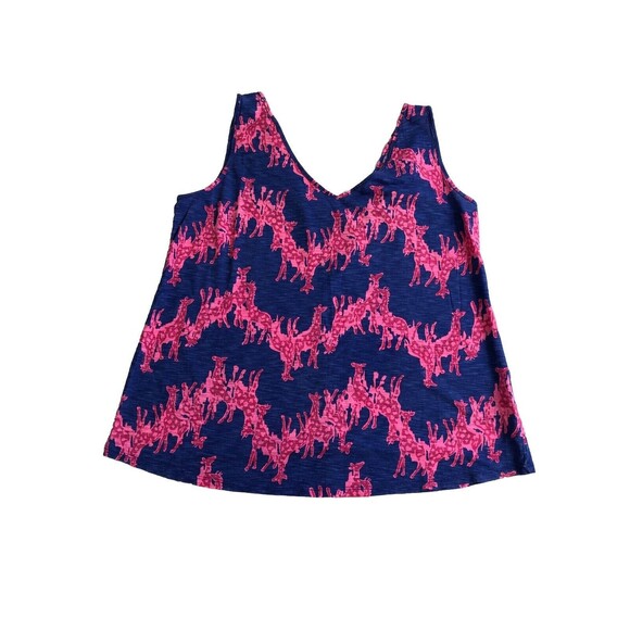Lilly Pulitzer Blue and Pink Giraffe Print Lightweight V-Neck Tank Top Size L - Picture 5 of 10